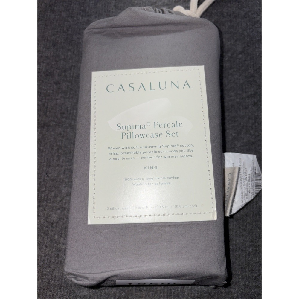 Casaluna Supima Percale Pillowcase Set‎ King Dark Grey